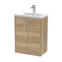 Hudson Reed Juno 600mm Floor Standing 2 Door Vanity & Basin 1 Contemp Autumn Oak MFC Textured Woodgrain 843x600x390mm - JJ Building Materials