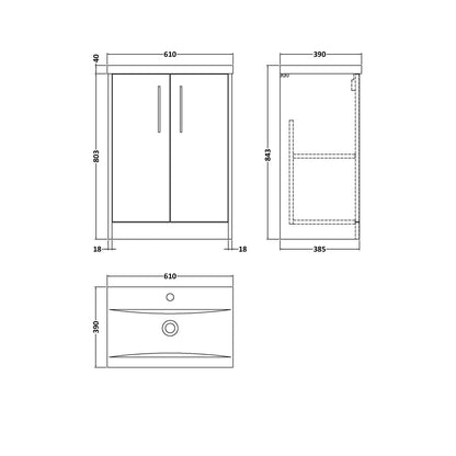 Hudson Reed Juno 600mm Floor Standing 2 Door Vanity & Basin 1 Contemp Autumn Oak MFC Textured Woodgrain 843x600x390mm - JJ Building Materials