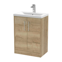 Hudson Reed Juno 600mm Floor Standing 2 Door Vanity & Basin 1 Contemp Autumn Oak MFC Textured Woodgrain 843x600x390mm - JJ Building Materials