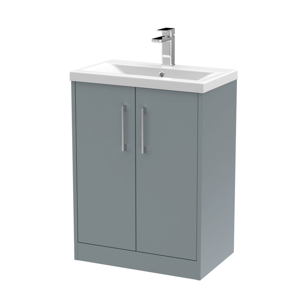 Hudson Reed Juno 600mm Floor Standing 2 Door Vanity & Basin 1 Contemp Coastal Grey MFC Smooth Matt 843x600x390mm - JJ Building Materials