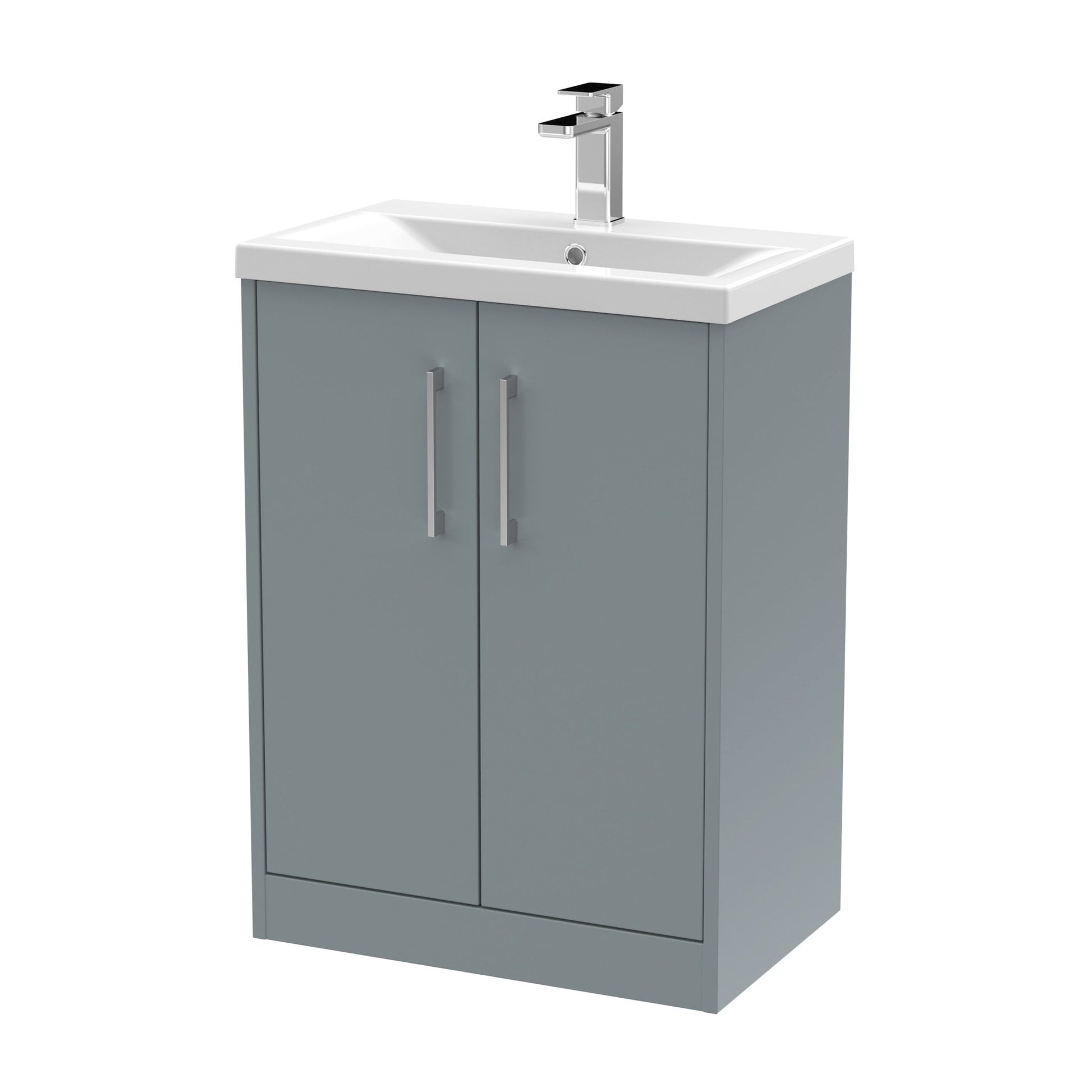 Hudson Reed Juno 600mm Floor Standing 2 Door Vanity & Basin 1 Contemp Coastal Grey MFC Smooth Matt 843x600x390mm - JJ Building Materials