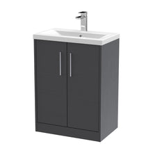 Hudson Reed Juno 600mm Floor Standing 2 Door Vanity & Basin 1 Contemp Graphite Grey Woodgrain MFC Textured Woodgrain 843x600x390mm - JJ Building Materials