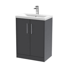 Hudson Reed Juno 600mm Floor Standing 2 Door Vanity & Basin 1 Contemp Graphite Grey Woodgrain MFC Textured Woodgrain 843x600x390mm - JJ Building Materials