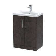 Hudson Reed Juno 600mm Floor Standing 2 Door Vanity & Basin 1 Contemp Metallic Slate MFC Textured Matt 843x610x390mm - JJ Building Materials