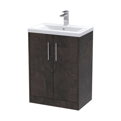 Hudson Reed Juno 600mm Floor Standing 2 Door Vanity & Basin 1 Contemp Metallic Slate MFC Textured Matt 843x610x390mm - JJ Building Materials