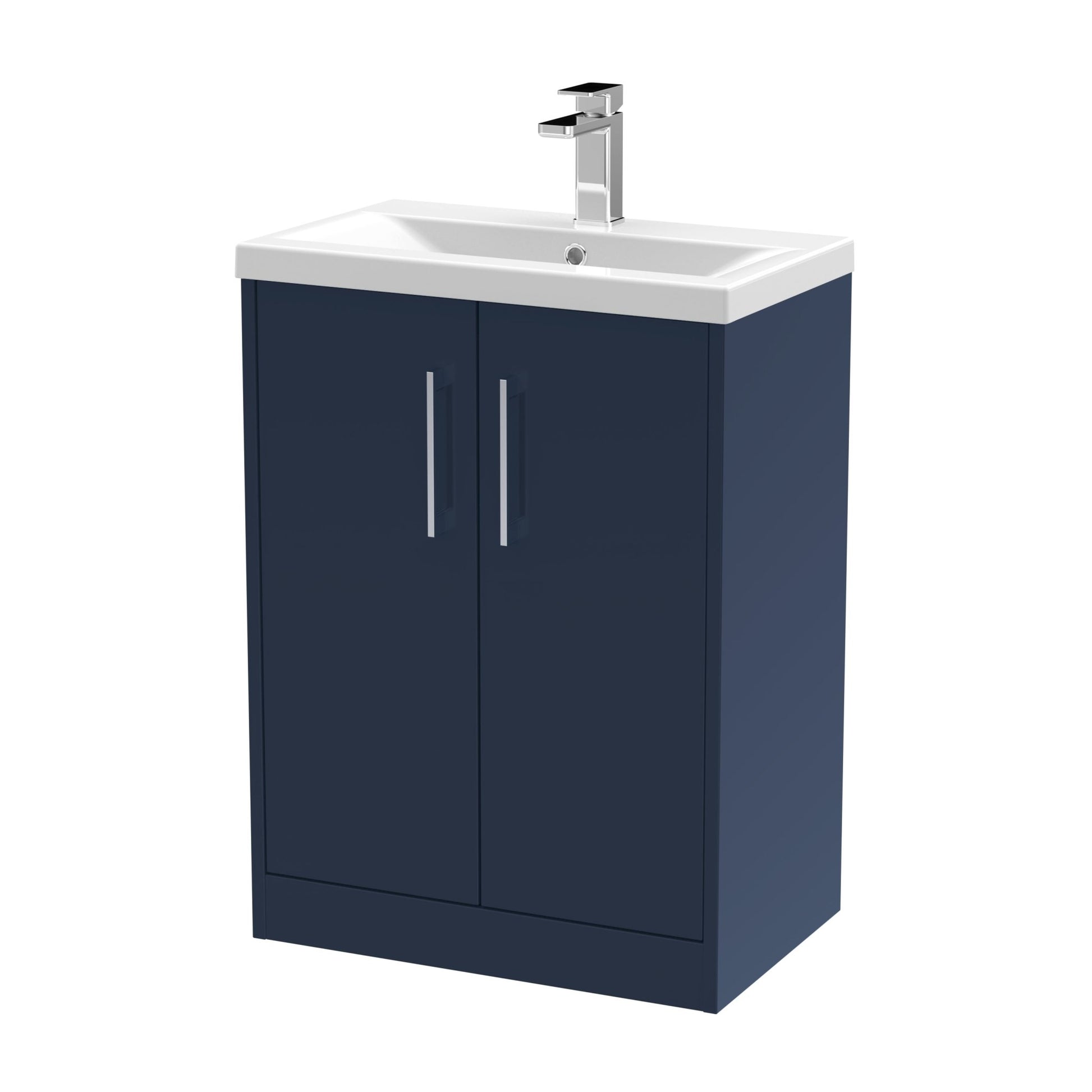 Hudson Reed Juno 600mm Floor Standing 2 - door Vanity & Basin 1 Contemp Midnight Blue MFC Painted Matt 843x610x390mm - JJ Building Materials