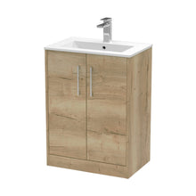 Hudson Reed Juno 600mm Floor Standing 2 Door Vanity & Basin 2 Contemp Autumn Oak MFC Textured Woodgrain 818x600x390mm - JJ Building Materials