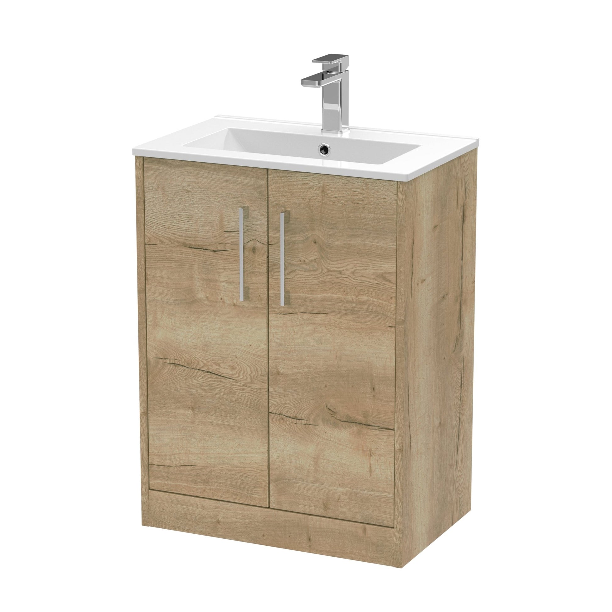 Hudson Reed Juno 600mm Floor Standing 2 Door Vanity & Basin 2 Contemp Autumn Oak MFC Textured Woodgrain 818x600x390mm - JJ Building Materials