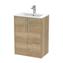 Hudson Reed Juno 600mm Floor Standing 2 Door Vanity & Basin 2 Contemp Autumn Oak MFC Textured Woodgrain 818x600x390mm - JJ Building Materials