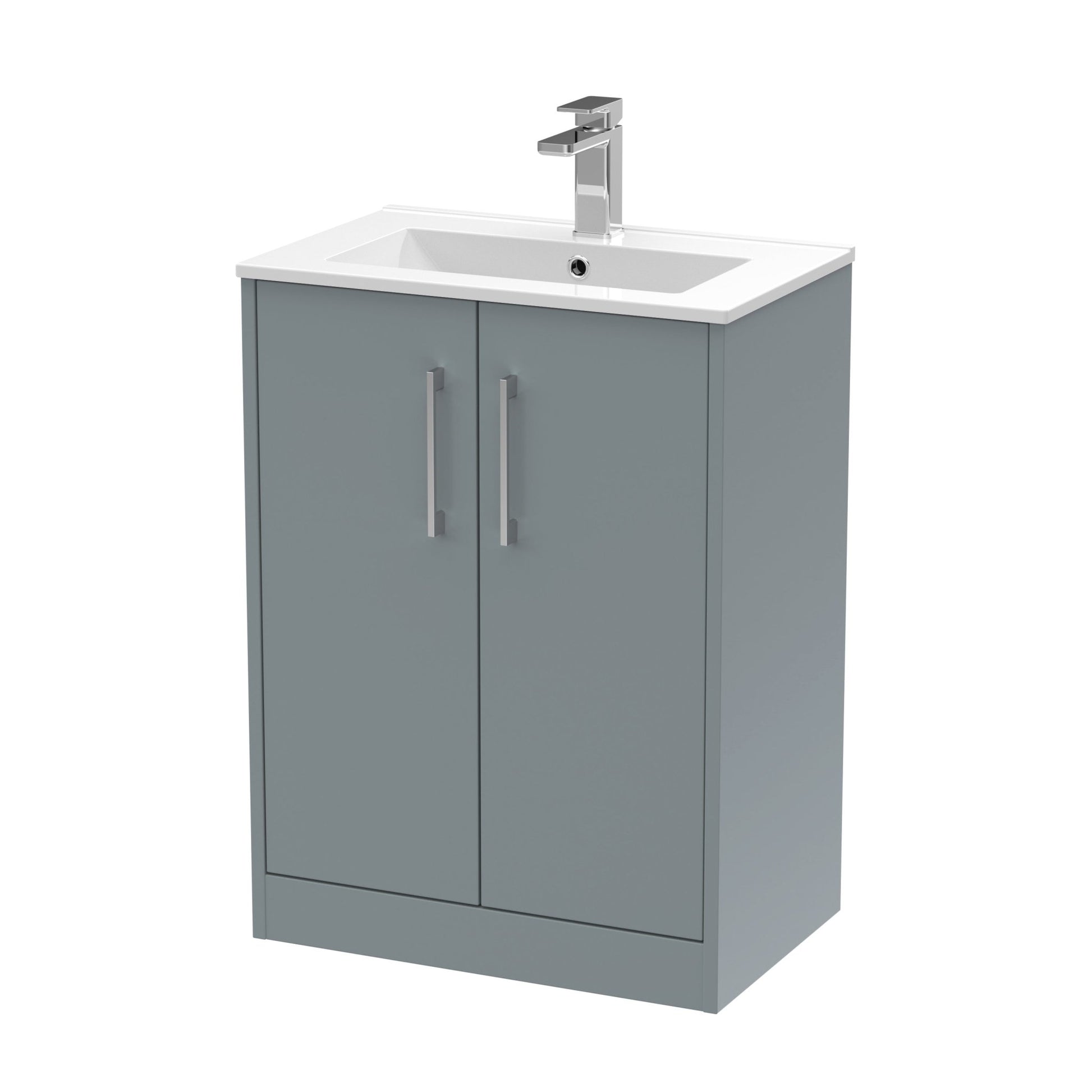 Hudson Reed Juno 600mm Floor Standing 2 Door Vanity & Basin 2 Contemp Coastal Grey MFC Smooth Matt 818x600x390mm - JJ Building Materials