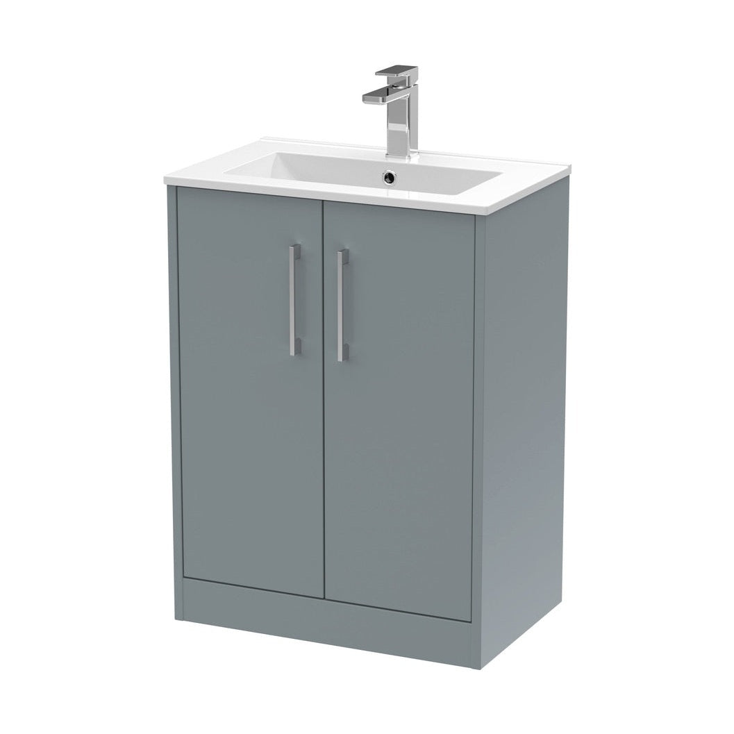 Hudson Reed Juno 600mm Floor Standing 2 Door Vanity & Basin 2 Contemp Coastal Grey MFC Smooth Matt 818x600x390mm - JJ Building Materials