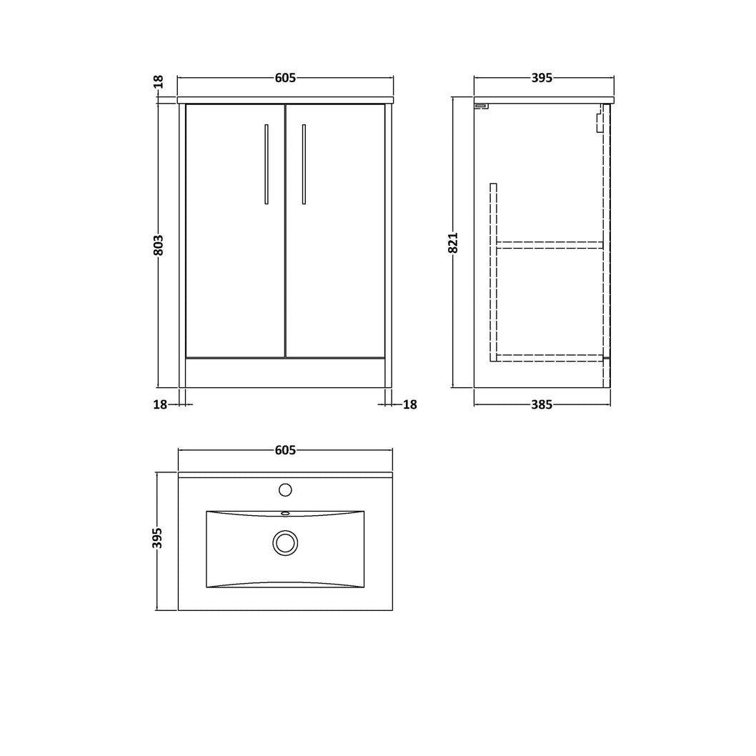 Hudson Reed Juno 600mm Floor Standing 2-door Vanity & Basin 2 Contemp Midnight Blue MFC Painted Matt 821x600x390mm - JJ Building Materials