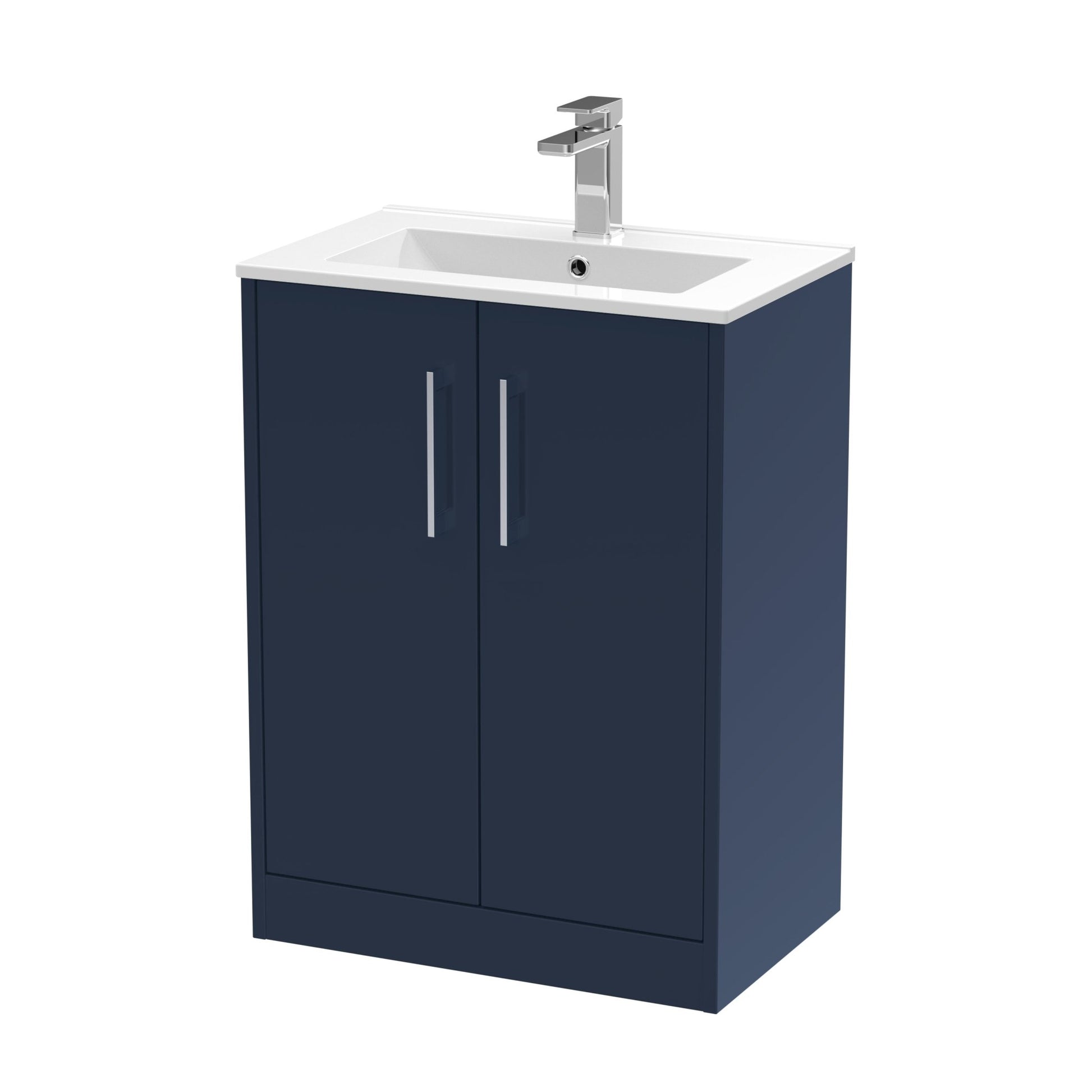 Hudson Reed Juno 600mm Floor Standing 2 - door Vanity & Basin 2 Contemp Midnight Blue MFC Painted Matt 821x600x390mm - JJ Building Materials