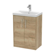 Hudson Reed Juno 600mm Floor Standing 2 Door Vanity & Basin 3 Contemp Autumn Oak MFC Textured Woodgrain 853x600x395mm - JJ Building Materials