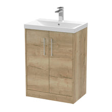 Hudson Reed Juno 600mm Floor Standing 2 Door Vanity & Basin 3 Contemp Autumn Oak MFC Textured Woodgrain 853x600x395mm - JJ Building Materials