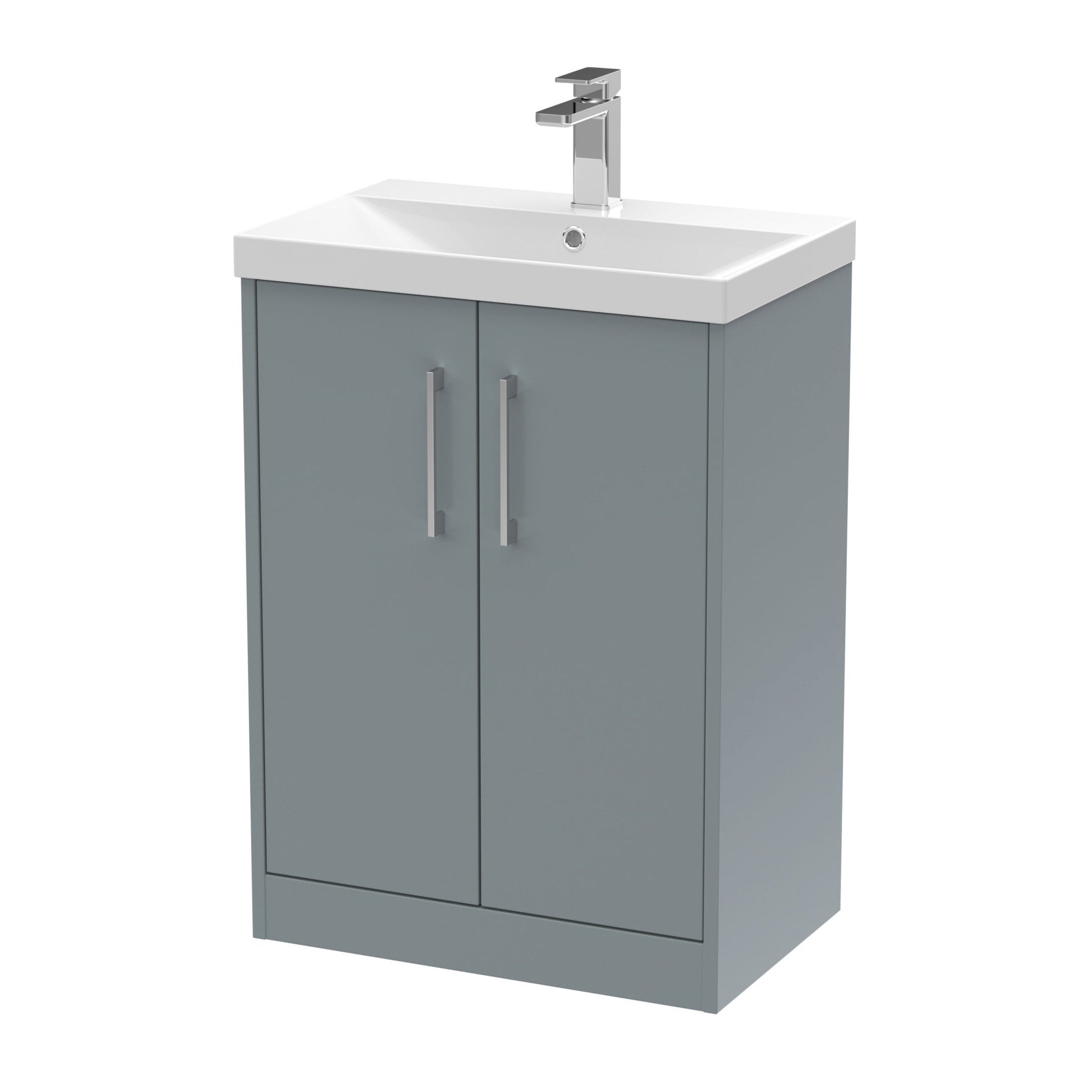 Hudson Reed Juno 600mm Floor Standing 2 Door Vanity & Basin 3 Contemp Coastal Grey MFC Smooth Matt 853x600x395mm - JJ Building Materials