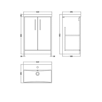 Hudson Reed Juno 600mm Floor Standing 2 Door Vanity & Basin 3 Contemp Coastal Grey MFC Smooth Matt 853x600x395mm - JJ Building Materials