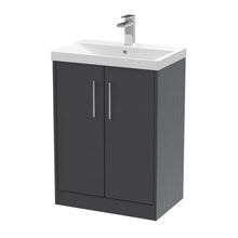 Hudson Reed Juno 600mm Floor Standing 2 Door Vanity & Basin 3 Contemp Graphite Grey Woodgrain MFC Textured Woodgrain 853x600x395mm - JJ Building Materials