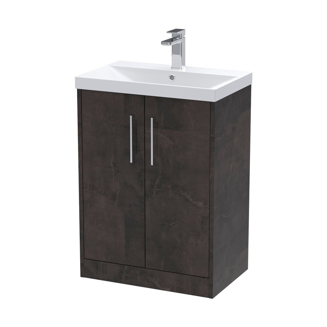 Hudson Reed Juno 600mm Floor Standing 2 Door Vanity & Basin 3 Contemp Metallic Slate MFC Textured Matt 853x610x395mm - JJ Building Materials