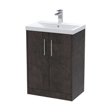 Hudson Reed Juno 600mm Floor Standing 2 Door Vanity & Basin 3 Contemp Metallic Slate MFC Textured Matt 853x610x395mm - JJ Building Materials