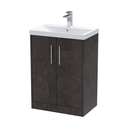 Hudson Reed Juno 600mm Floor Standing 2 Door Vanity & Basin 3 Contemp Metallic Slate MFC Textured Matt 853x610x395mm - JJ Building Materials
