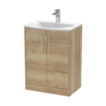 Hudson Reed Juno 600mm Floor Standing 2 Door Vanity & Basin 4 Contemp Autumn Oak MFC Textured Woodgrain 833x610x440mm - JJ Building Materials