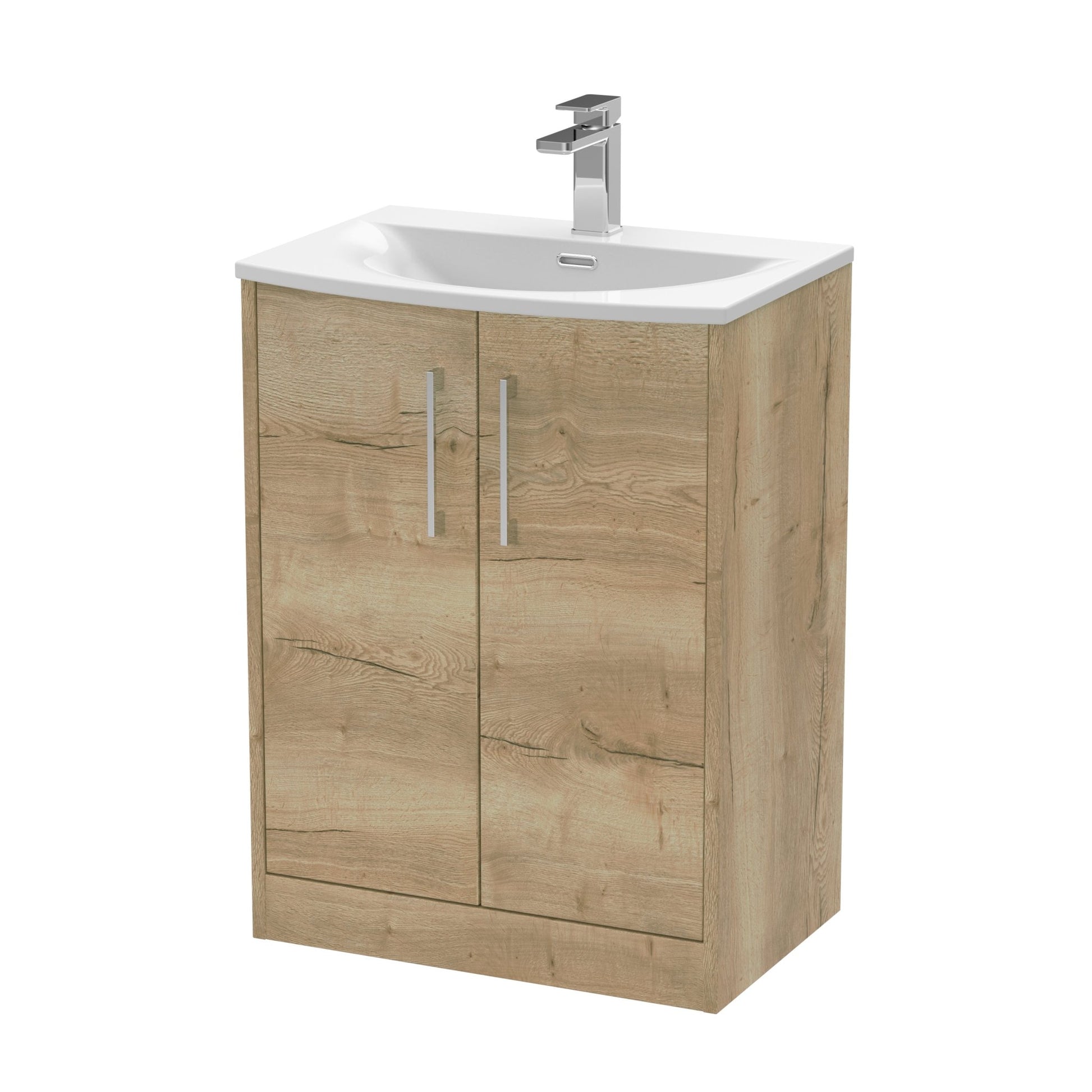 Hudson Reed Juno 600mm Floor Standing 2 Door Vanity & Basin 4 Contemp Autumn Oak MFC Textured Woodgrain 833x610x440mm - JJ Building Materials