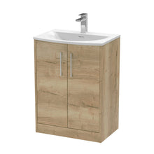 Hudson Reed Juno 600mm Floor Standing 2 Door Vanity & Basin 4 Contemp Autumn Oak MFC Textured Woodgrain 833x610x440mm - JJ Building Materials