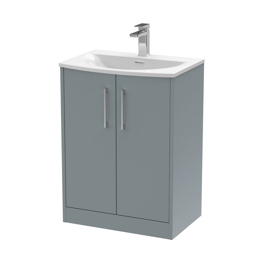 Hudson Reed Juno 600mm Floor Standing 2 Door Vanity & Basin 4 Contemp Coastal Grey MFC Smooth Matt 833x610x440mm - JJ Building Materials