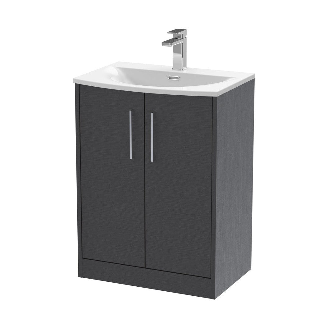 Hudson Reed Juno 600mm Floor Standing 2 Door Vanity & Basin 4 Contemp Graphite Grey Woodgrain MFC Textured Woodgrain 833x610x440mm - JJ Building Materials