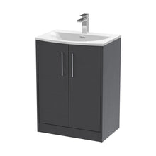 Hudson Reed Juno 600mm Floor Standing 2 Door Vanity & Basin 4 Contemp Graphite Grey Woodgrain MFC Textured Woodgrain 833x610x440mm - JJ Building Materials