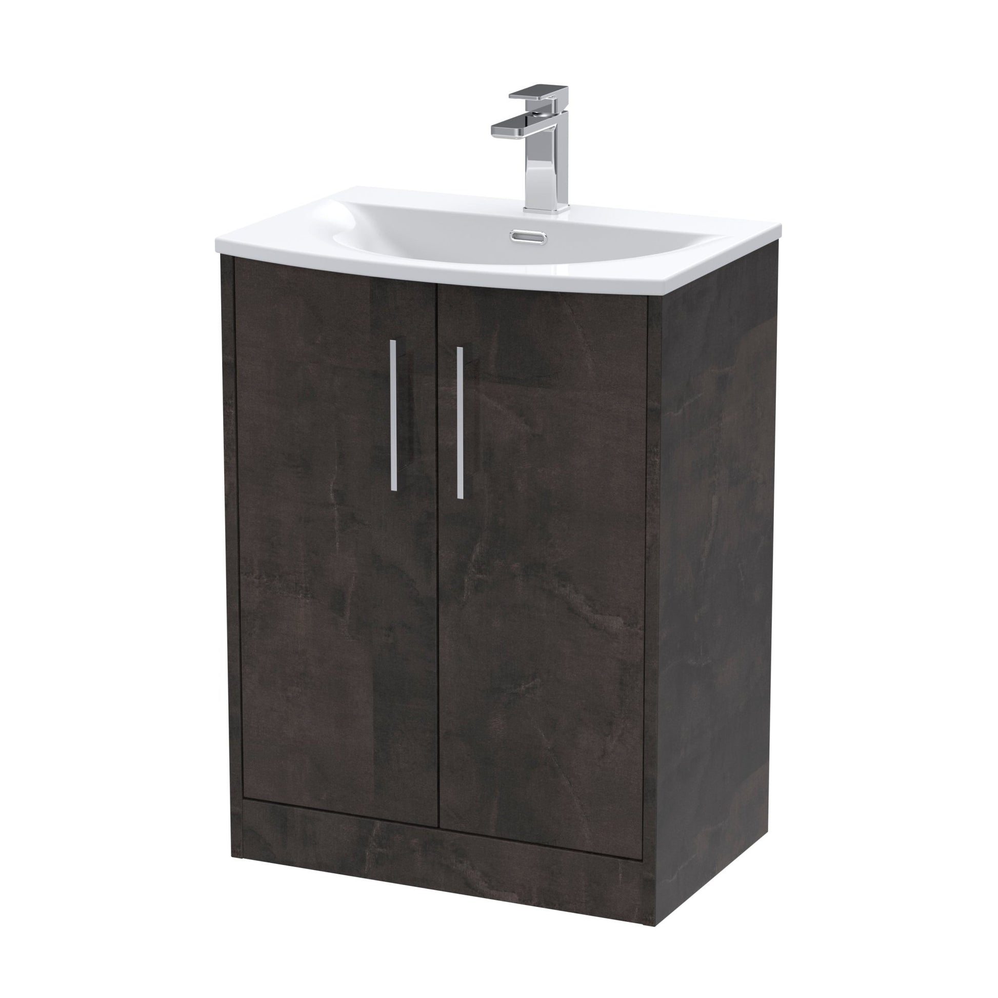 Hudson Reed Juno 600mm Floor Standing 2 Door Vanity & Basin 4 Contemp Metallic Slate MFC Textured Matt 833x610x440mm - JJ Building Materials
