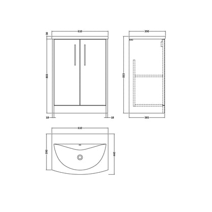 Hudson Reed Juno 600mm Floor Standing 2-door Vanity & Basin 4 Contemp Midnight Blue MFC Painted Matt 833x610x440mm - JJ Building Materials