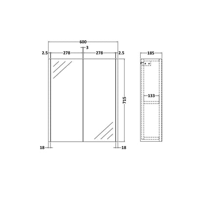 Hudson Reed Juno 600mm Mirror Unit (50/50) Contemp Autumn Oak MFC Textured Woodgrain 715x600x185mm - JJ Building Materials
