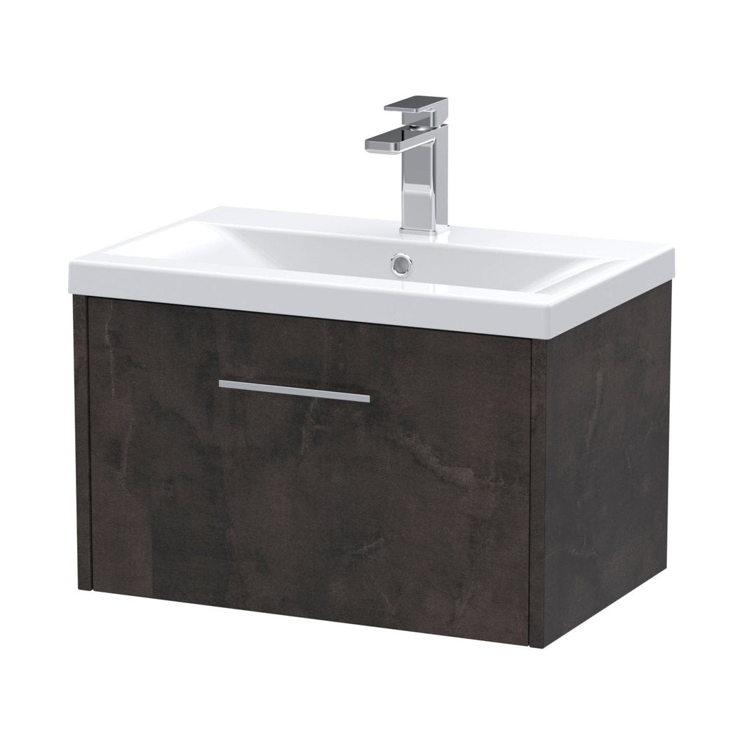 Hudson Reed Juno 600mm Wall Hung 1 Drawer Vanity & Basin 1 Contemp Metallic Slate MFC Textured Matt 399x610x390mm - JJ Building Materials