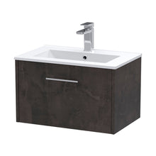 Hudson Reed Juno 600mm Wall Hung 1 Drawer Vanity & Basin 2 Contemp Metallic Slate MFC Textured Matt 377x600x390mm - JJ Building Materials