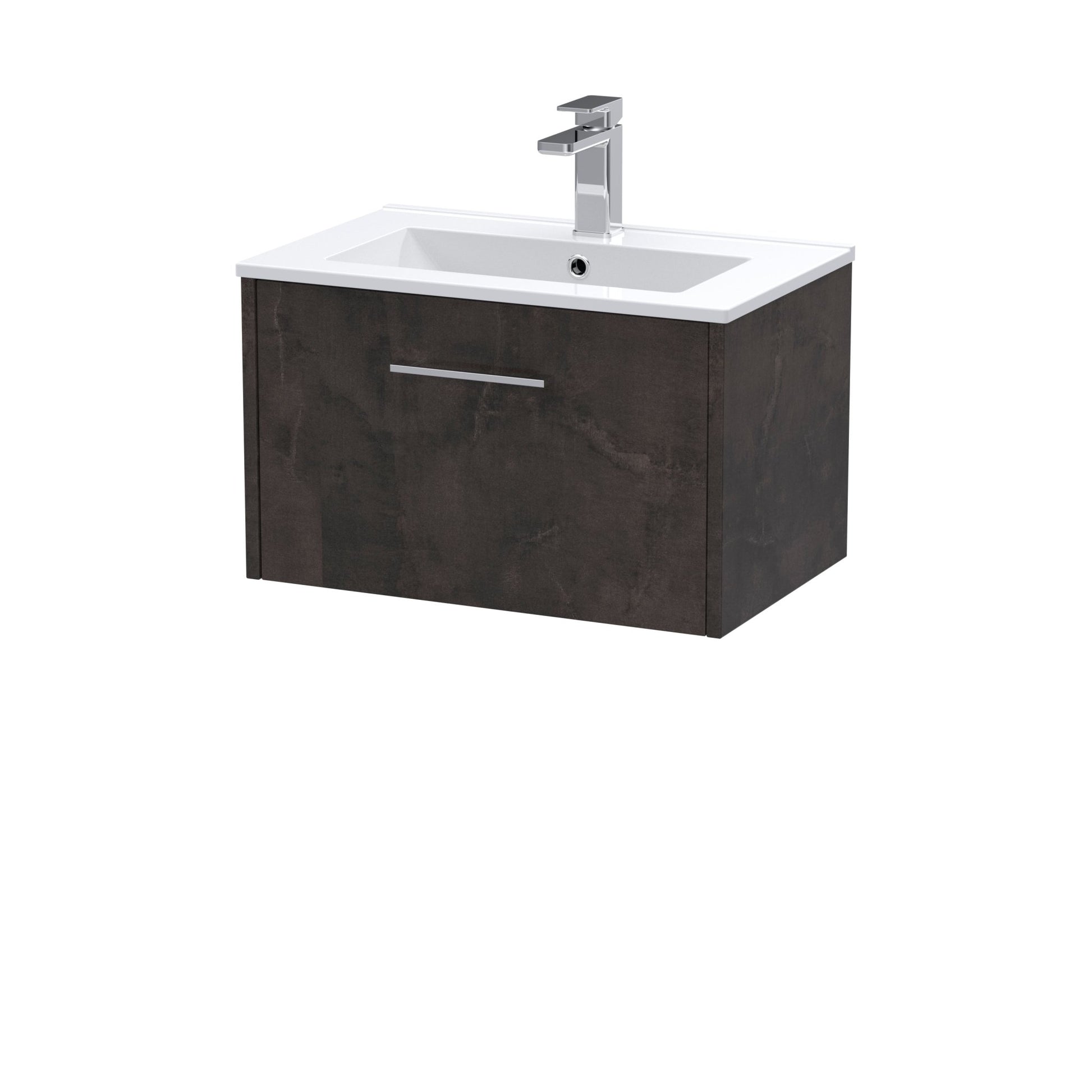 Hudson Reed Juno 600mm Wall Hung 1 Drawer Vanity & Basin 2 Contemp Metallic Slate MFC Textured Matt 377x600x390mm - JJ Building Materials
