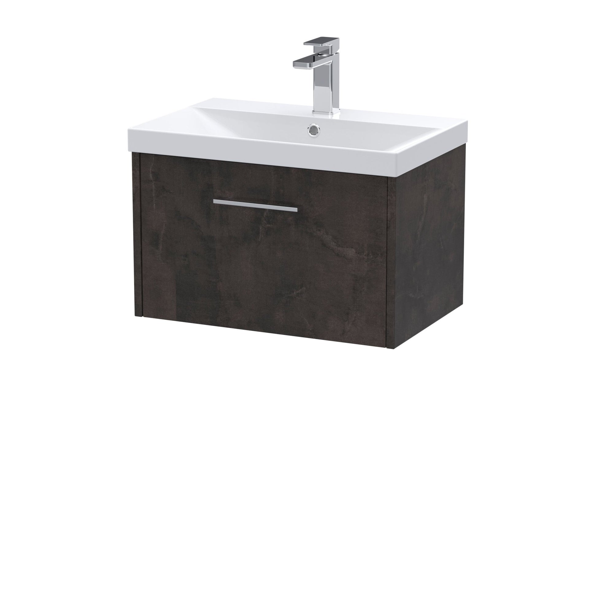 Hudson Reed Juno 600mm Wall Hung 1 Drawer Vanity & Basin 3 Contemp Metallic Slate MFC Textured Matt 409x610x395mm - JJ Building Materials