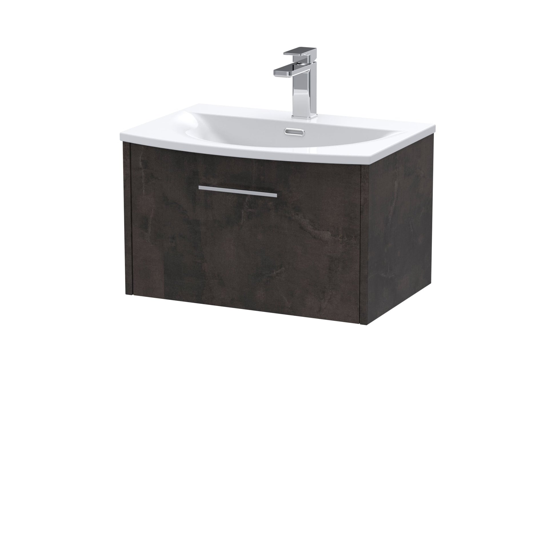 Hudson Reed Juno 600mm Wall Hung 1 Drawer Vanity & Basin 4 Contemp Metallic Slate MFC Textured Matt 389x610x440mm - JJ Building Materials