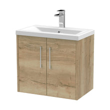 Hudson Reed Juno 600mm Wall Hung 2 Door Vanity & Basin 1 Contemp Autumn Oak MFC Textured Woodgrain 579x600x390mm - JJ Building Materials
