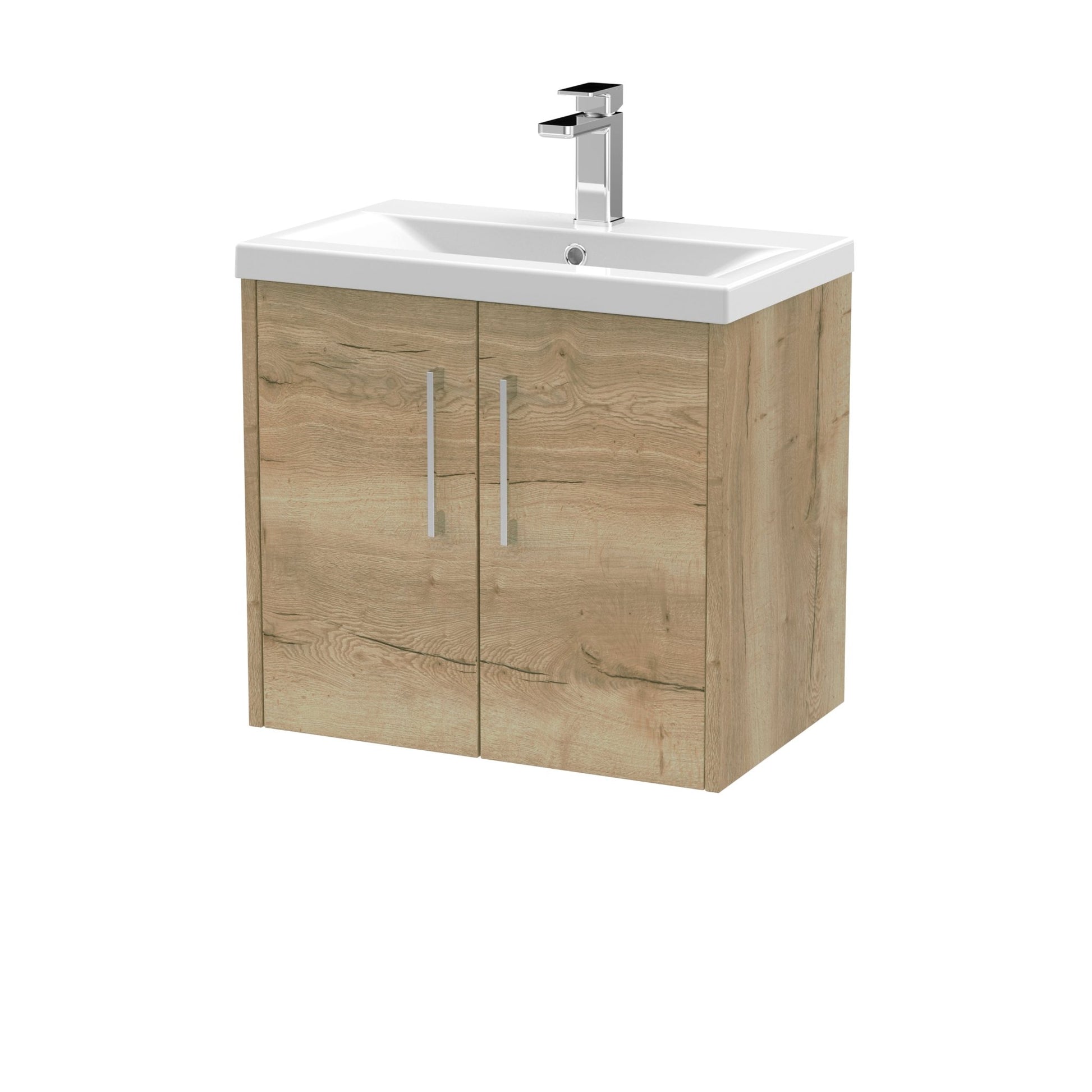 Hudson Reed Juno 600mm Wall Hung 2 Door Vanity & Basin 1 Contemp Autumn Oak MFC Textured Woodgrain 579x600x390mm - JJ Building Materials