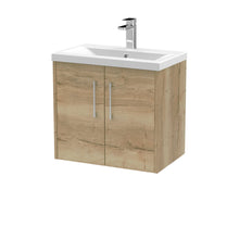 Hudson Reed Juno 600mm Wall Hung 2 Door Vanity & Basin 1 Contemp Autumn Oak MFC Textured Woodgrain 579x600x390mm - JJ Building Materials