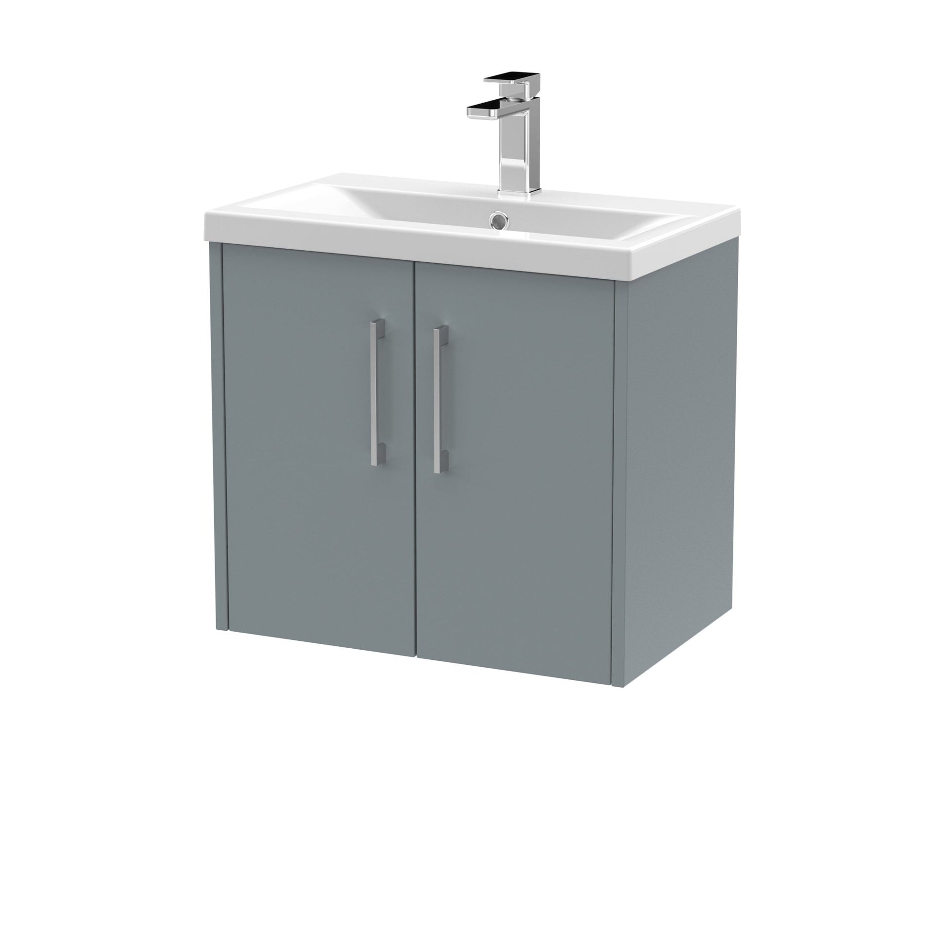Hudson Reed Juno 600mm Wall Hung 2 Door Vanity & Basin 1 Contemp Coastal Grey MFC Smooth Matt 579x600x390mm - JJ Building Materials