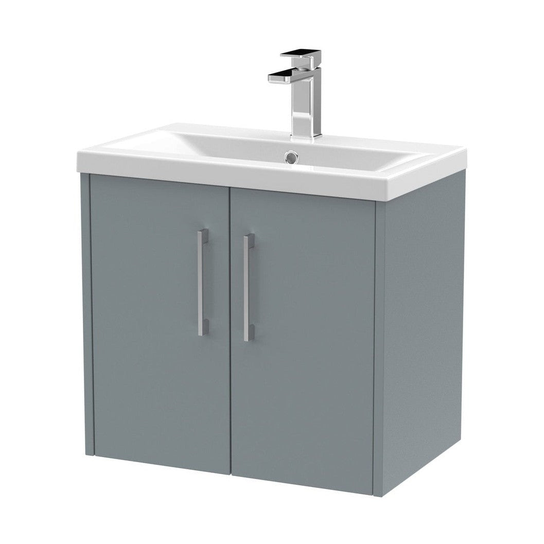Hudson Reed Juno 600mm Wall Hung 2 Door Vanity & Basin 1 Contemp Coastal Grey MFC Smooth Matt 579x600x390mm - JJ Building Materials