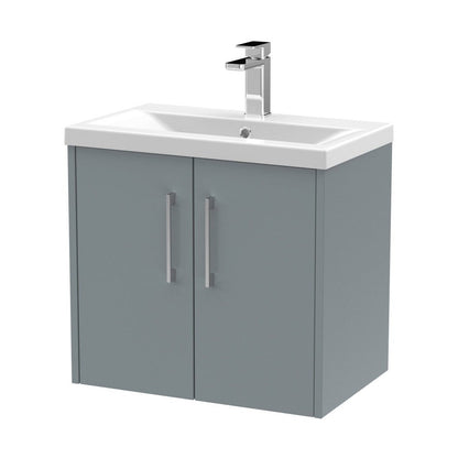 Hudson Reed Juno 600mm Wall Hung 2 Door Vanity & Basin 1 Contemp Coastal Grey MFC Smooth Matt 579x600x390mm - JJ Building Materials