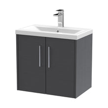 Hudson Reed Juno 600mm Wall Hung 2 Door Vanity & Basin 1 Contemp Graphite Grey Woodgrain MFC Textured Woodgrain 579x600x390mm - JJ Building Materials