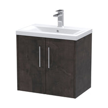 Hudson Reed Juno 600mm Wall Hung 2 Door Vanity & Basin 1 Contemp Metallic Slate MFC Textured Matt 579x610x390mm - JJ Building Materials