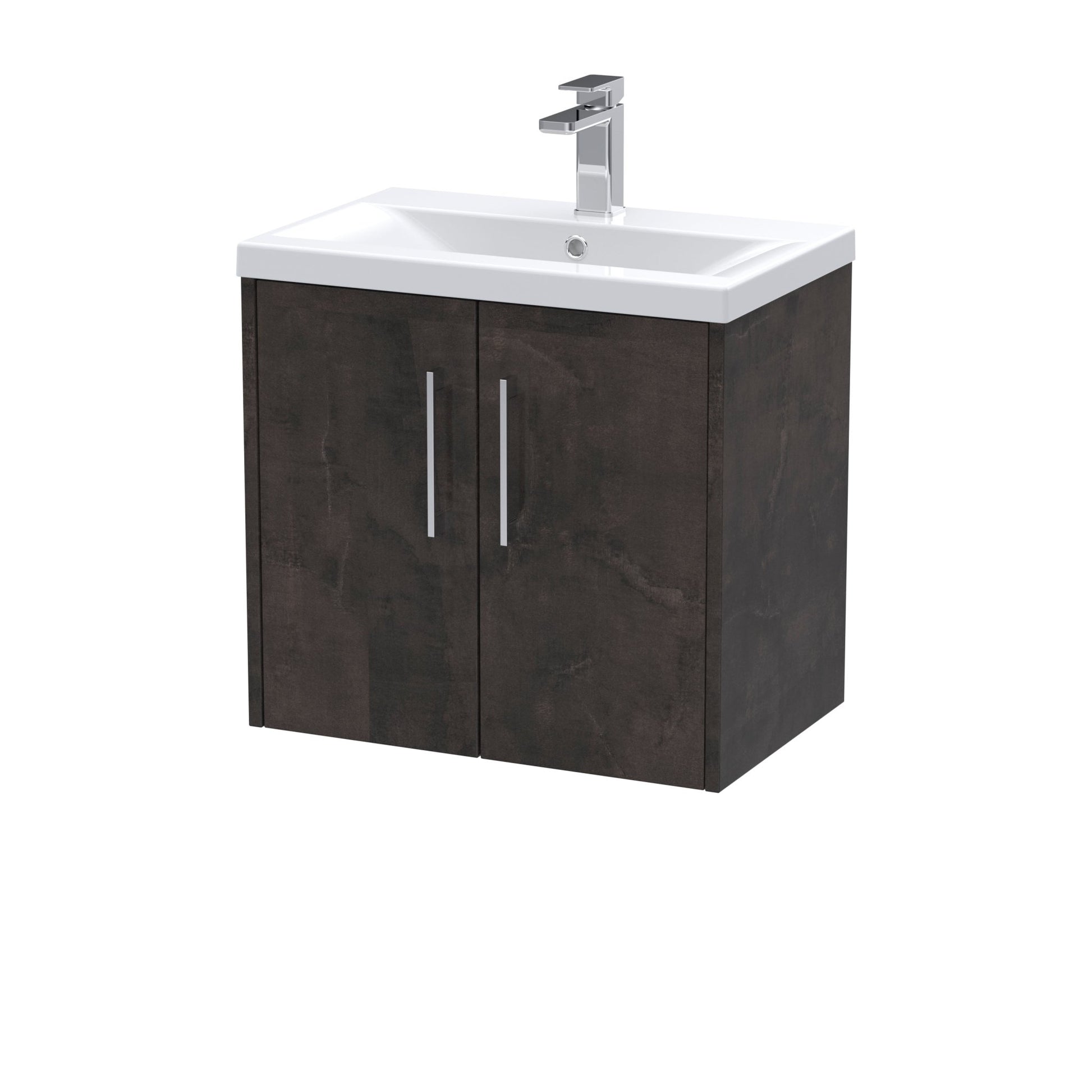 Hudson Reed Juno 600mm Wall Hung 2 Door Vanity & Basin 1 Contemp Metallic Slate MFC Textured Matt 579x610x390mm - JJ Building Materials