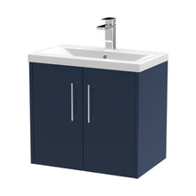 Hudson Reed Juno 600mm Wall Hung 2-door Vanity & Basin 1 Contemp Midnight Blue MFC Painted Matt 579x610x390mm - JJ Building Materials