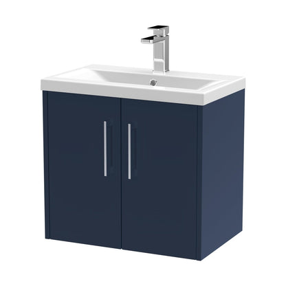 Hudson Reed Juno 600mm Wall Hung 2-door Vanity & Basin 1 Contemp Midnight Blue MFC Painted Matt 579x610x390mm - JJ Building Materials